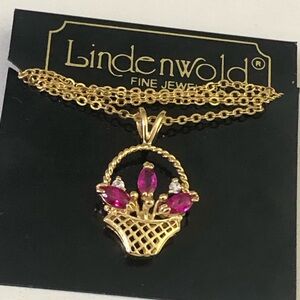 BOGO NOC Lindenwold Fuchsia Rhinestone Flower Basket Pendant Necklace